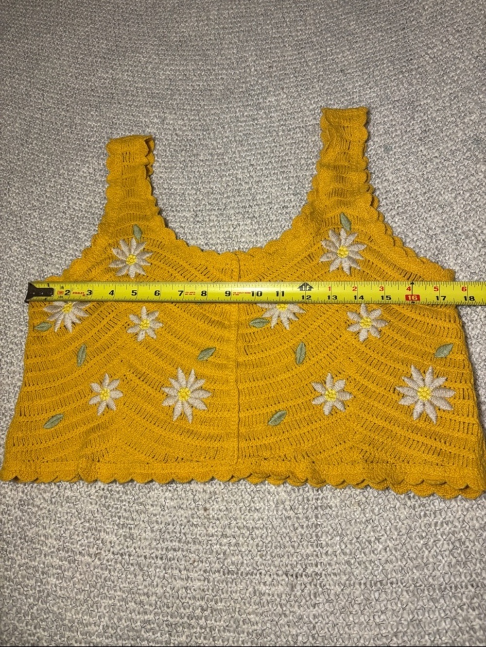 Crochet Embroidered Daisy Crop Tank Top Yellow Festival - Picture 4 of 13